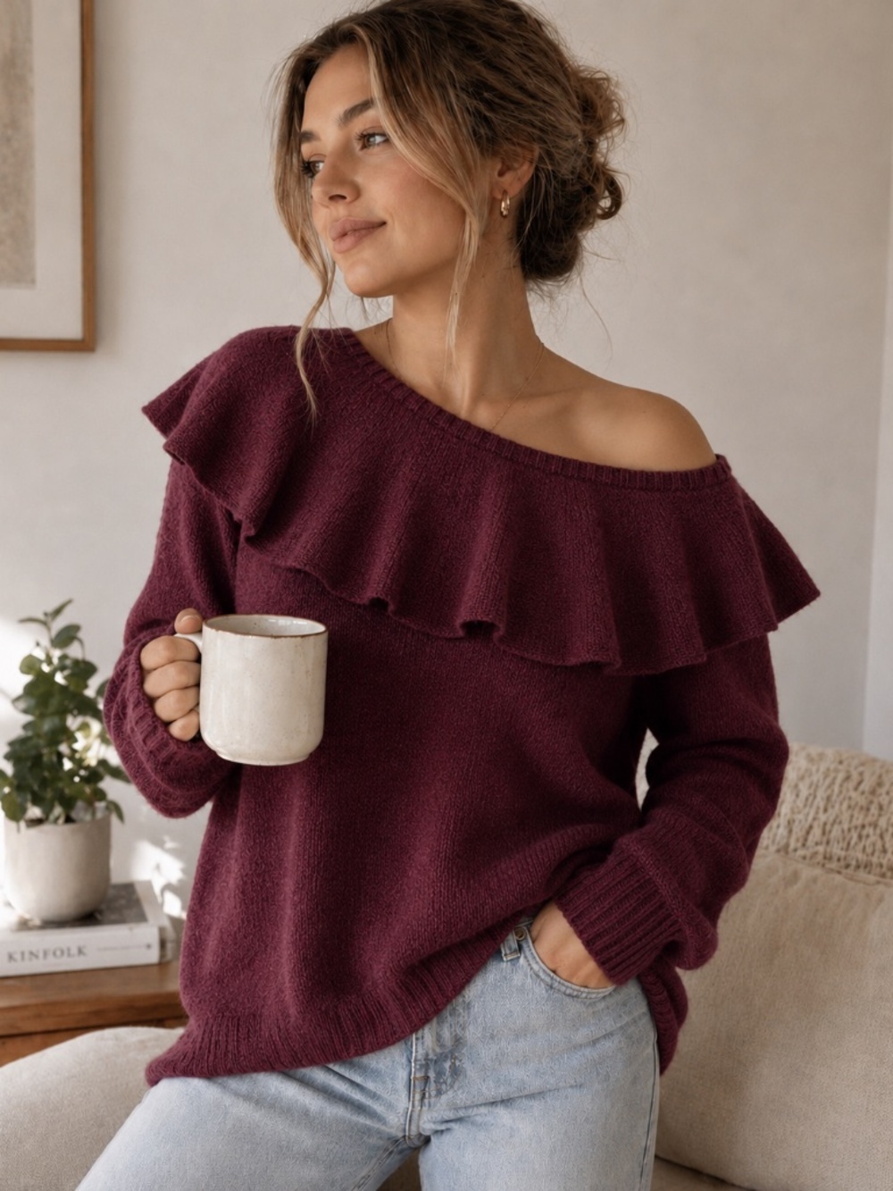 Banana Republic Ruffled Off The Shoulder Sweater